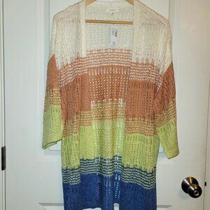 Maurices, L. Striped Open Stitch Cardigan. NWT